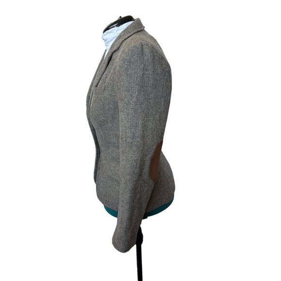 L.O.G.G.H&M Blazer Women 10 Herringbone Wool Blend Braided Leather Buttons - Picture 8 of 16